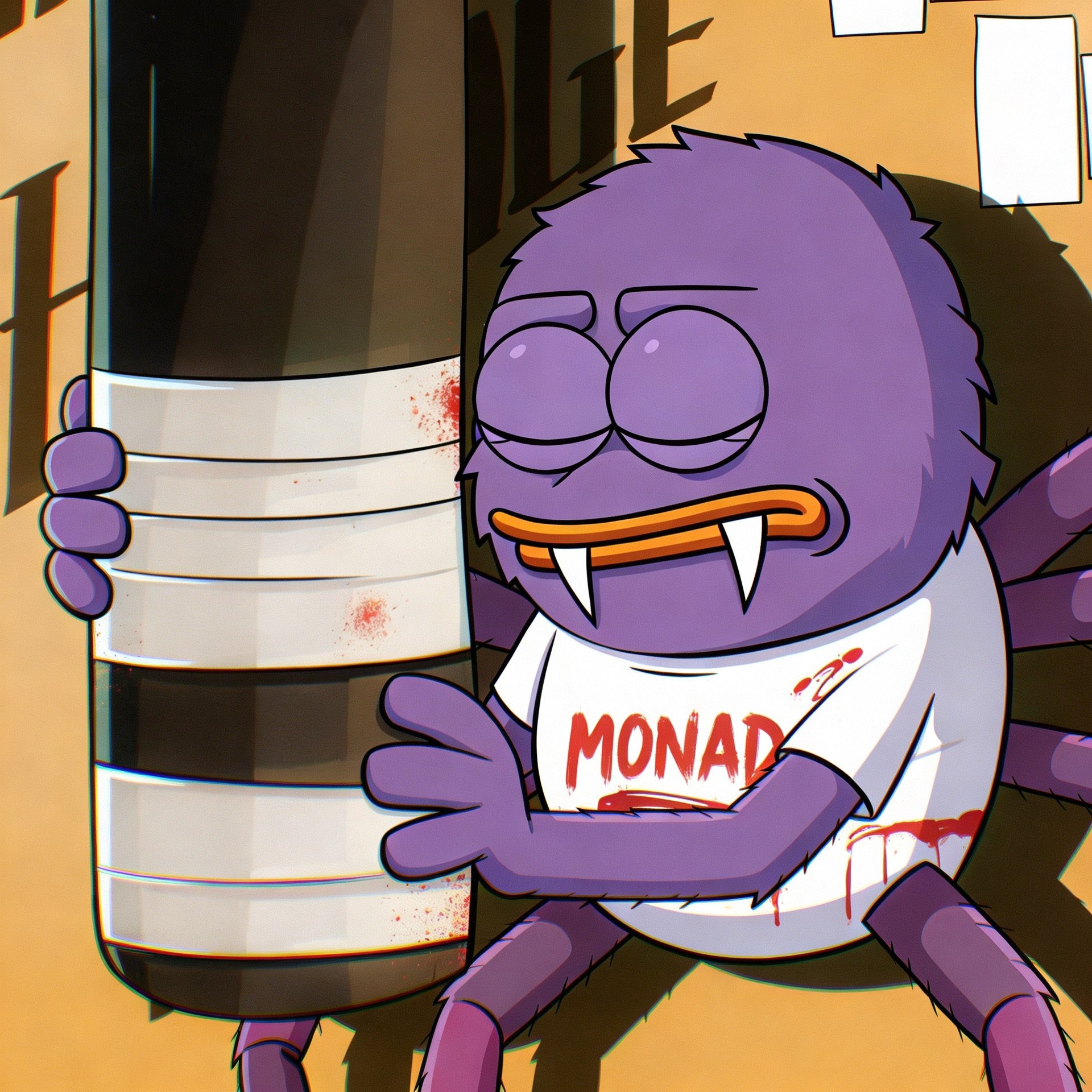 Spider-Mon in Monad shirt holding loot